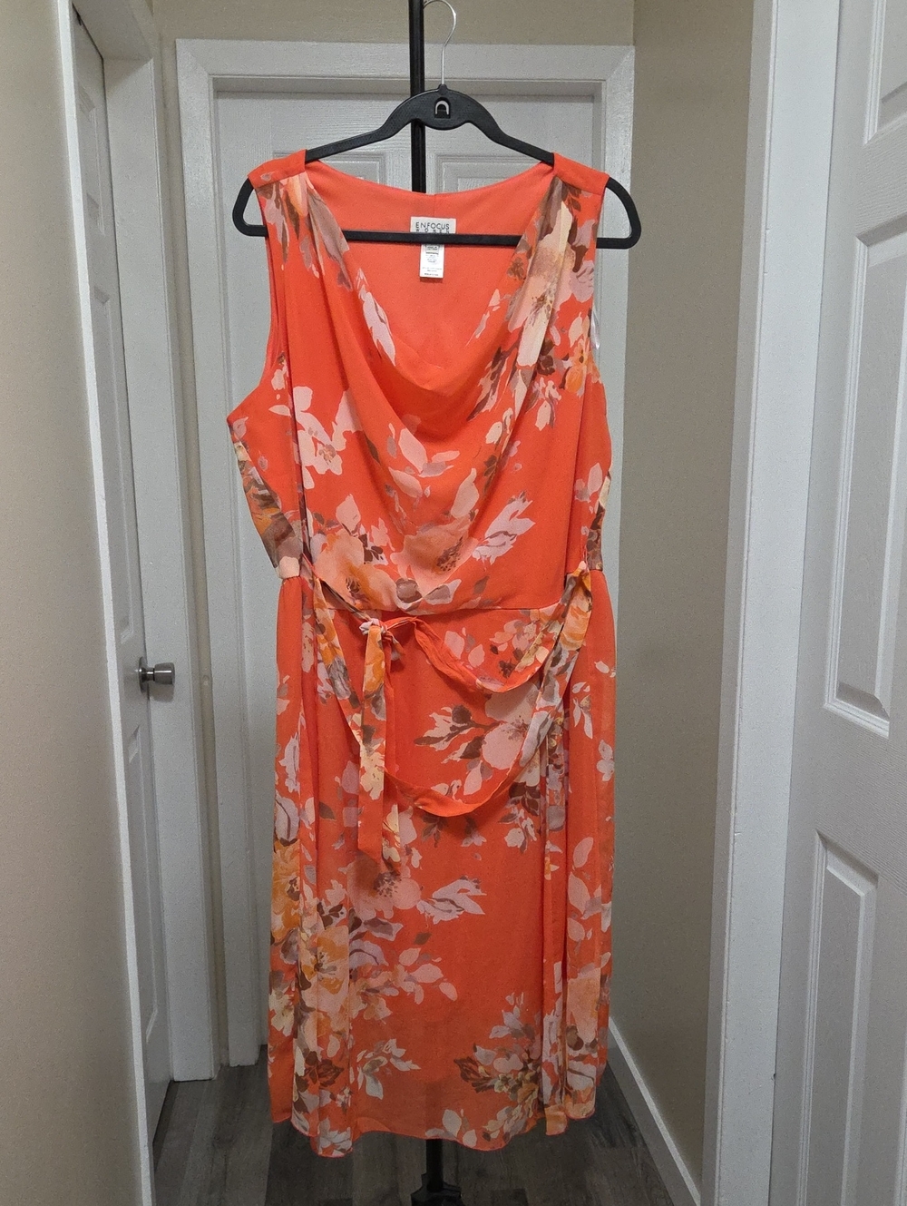 Enfocus Studio Plus Size Orange Floral Cowl Midi Dress